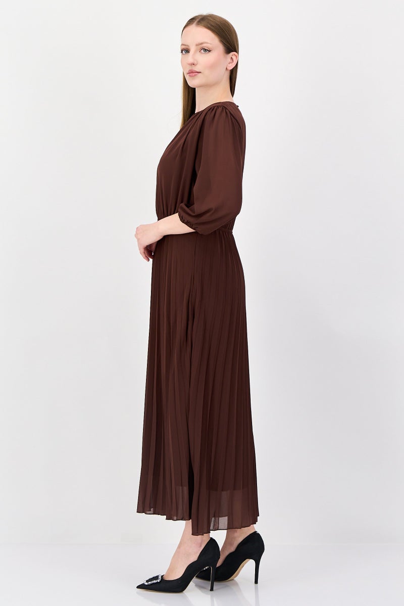 bebe Women Pleated Maxi Dress, Dark Brown - Image 2
